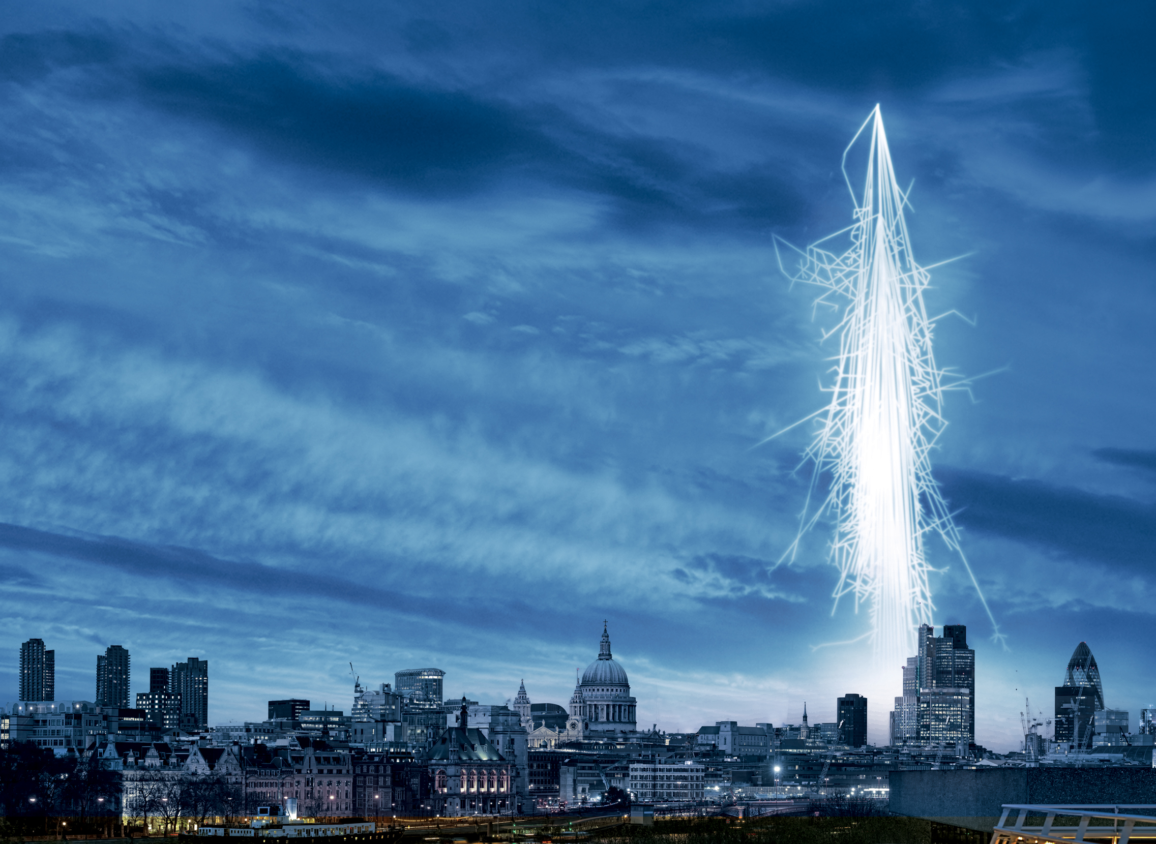 Artist's impression of cosmic-ray shower over London
