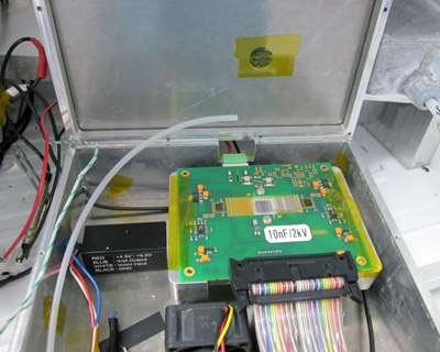 ALiBaVa board mounted in freezer