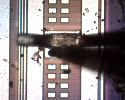 Close up of a die pad probe